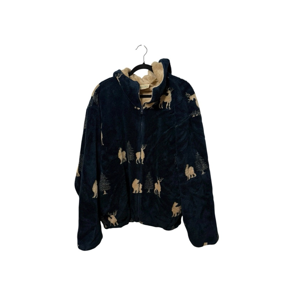 Vintage St Johns Bay hunting blue‎ Fleece Jacket Deer Outdoors Nature hooded XL